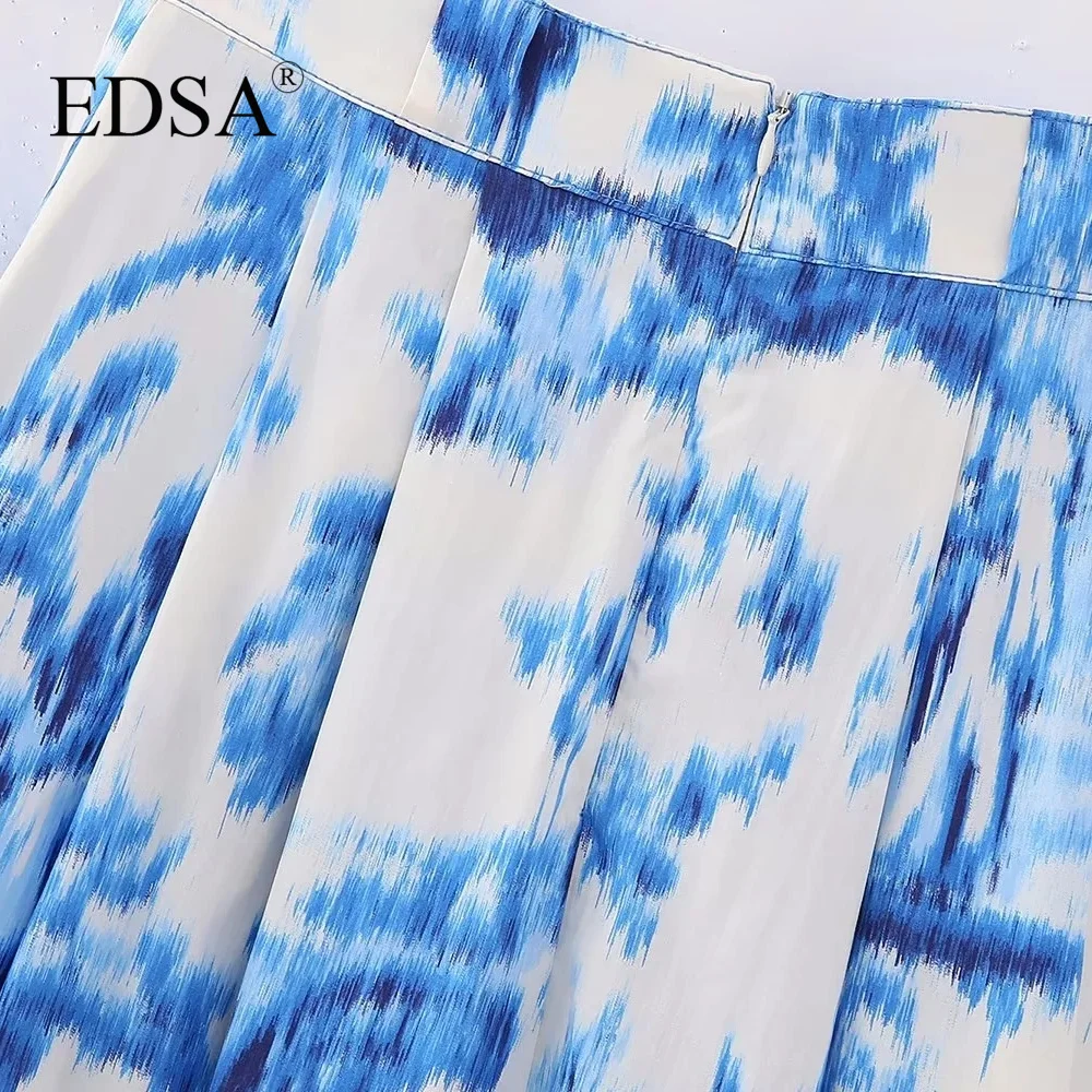 Женская элегантная синяя рубашка из поплина с принтом EDSA и юбка Миди, комплекты из 2 предметов, повседневная уличная одежда для девочек в тон. 4