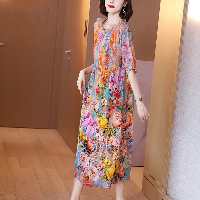 Цветное шелковое платье Ханчжоу в этническом стиле 