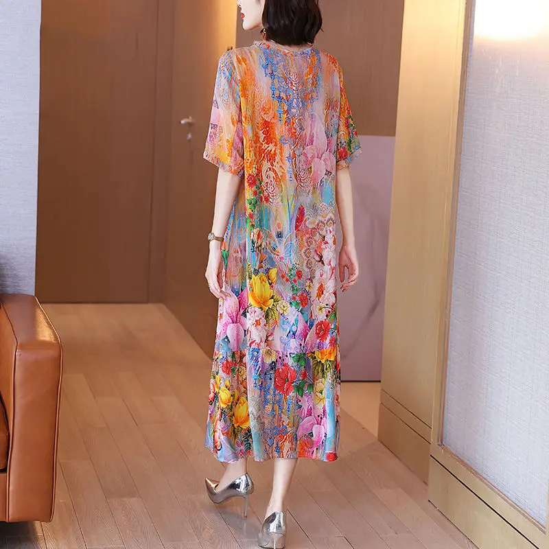 Цветное шелковое платье Ханчжоу в этническом стиле 
