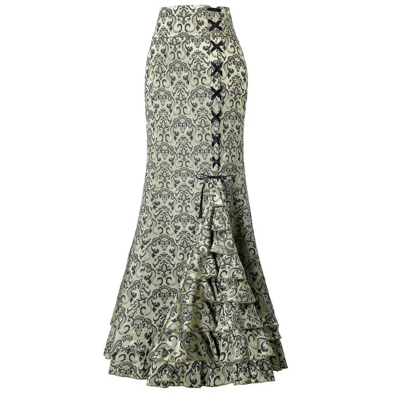 Женская готическая Винтажная юбка в викторианском стиле Стимпанк со шнуровкой, Многоуровневая Длинная юбка-русалка с оборками, Средневековые костюмы 1