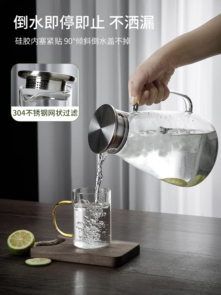 Стеклянный термостойкий бытовой чайник для холодной воды большой емкости, термостойкая открытая бутылка для воды 2