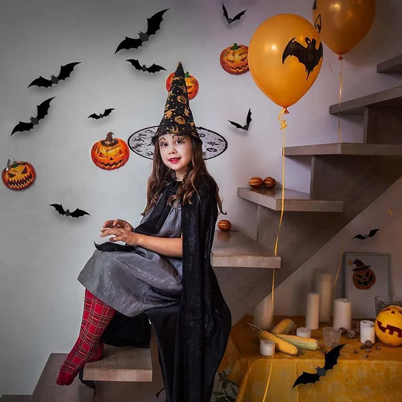 12шт, Хэллоуин, 3D, черные наклейки на стену с летучей мышью, Съемная наклейка 