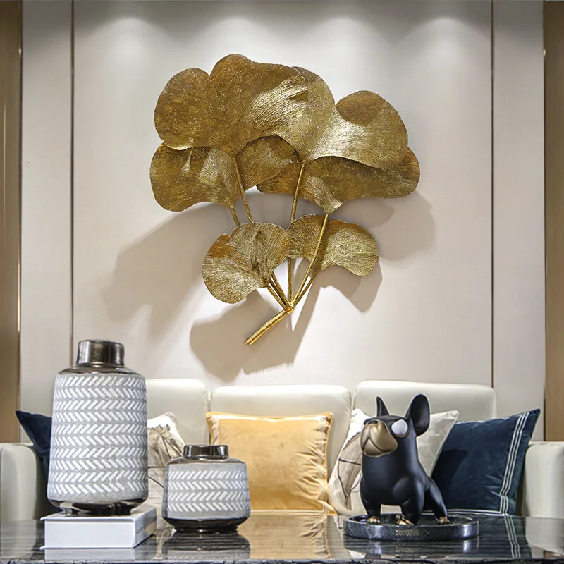 золотой лист гинкго железное настенное украшение для дома, гостиной, крыльца, подвесное 3D настенное украшение 1