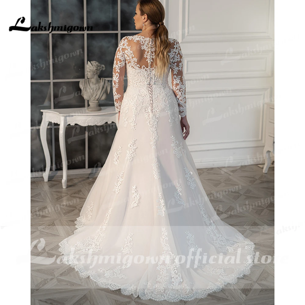 Скромные свадебные платья с длинными рукавами, свадебное платье большого размера с глубоким V-образным вырезом, кружевное платье невесты в стиле русалки Robe de Mariage 1