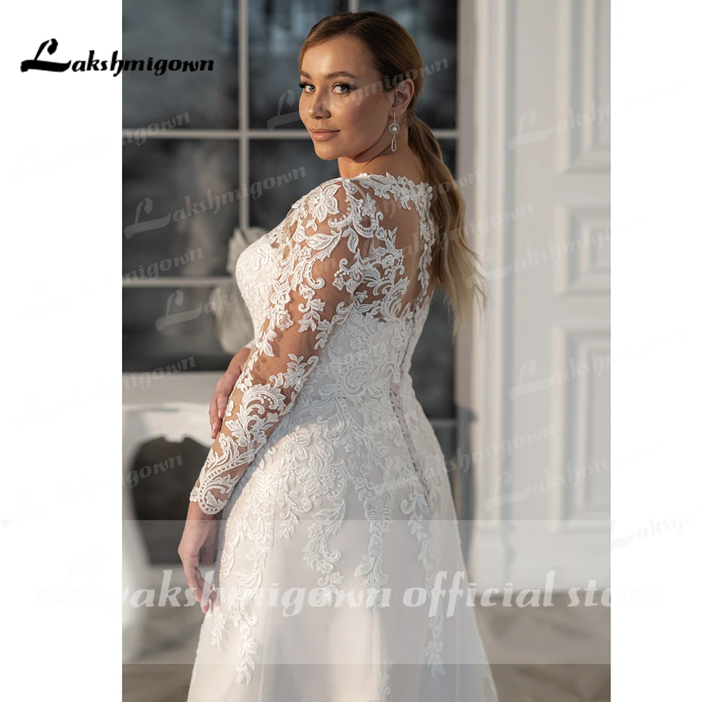 Скромные свадебные платья с длинными рукавами, свадебное платье большого размера с глубоким V-образным вырезом, кружевное платье невесты в стиле русалки Robe de Mariage 2