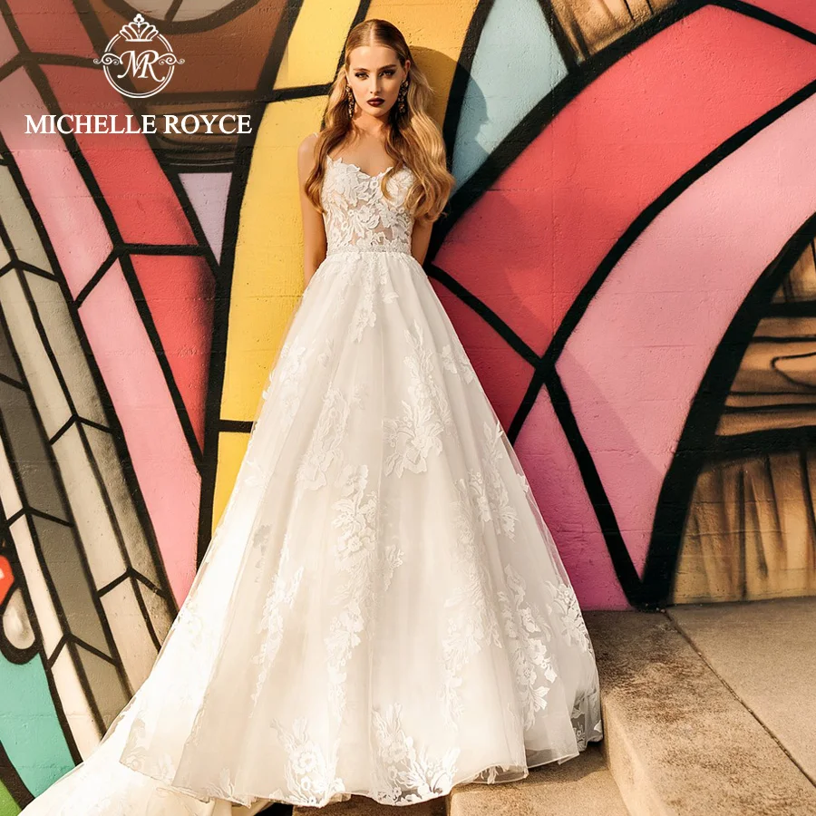 Свадебные платья трапециевидной формы Michelle Royce Sweetheart для женщин 2022, Свадебное платье на тонких бретельках с аппликацией, Vestido De Novia 0