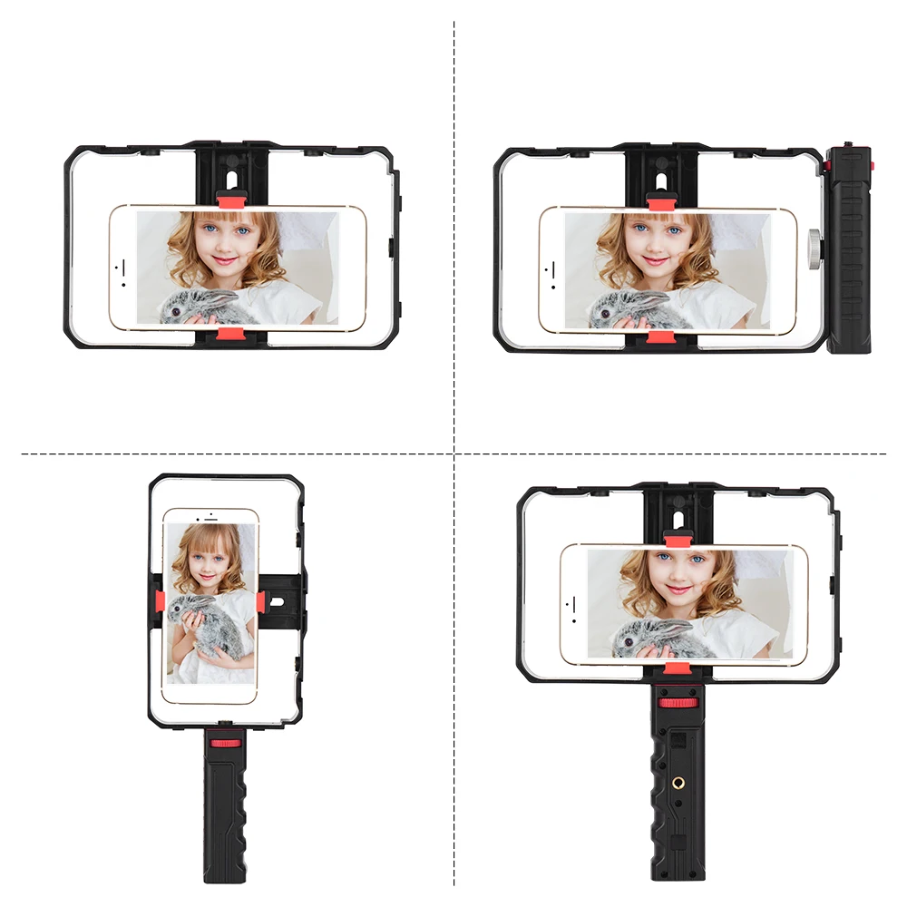 Видеокамера для смартфона, ручной стабилизатор для телефона, рукоятка с держателем для телефона, 3 крепления для холодного башмака, ручка для iPhone Samsung Xiaomi 5