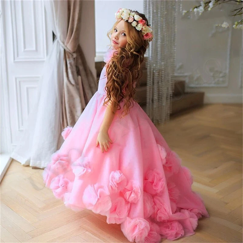 Потрясающее розовое милое платье с цветочным узором для девочки, костюмы для дня рождения, свадьбы, первого причастия, высококачественная прямая поставка 1