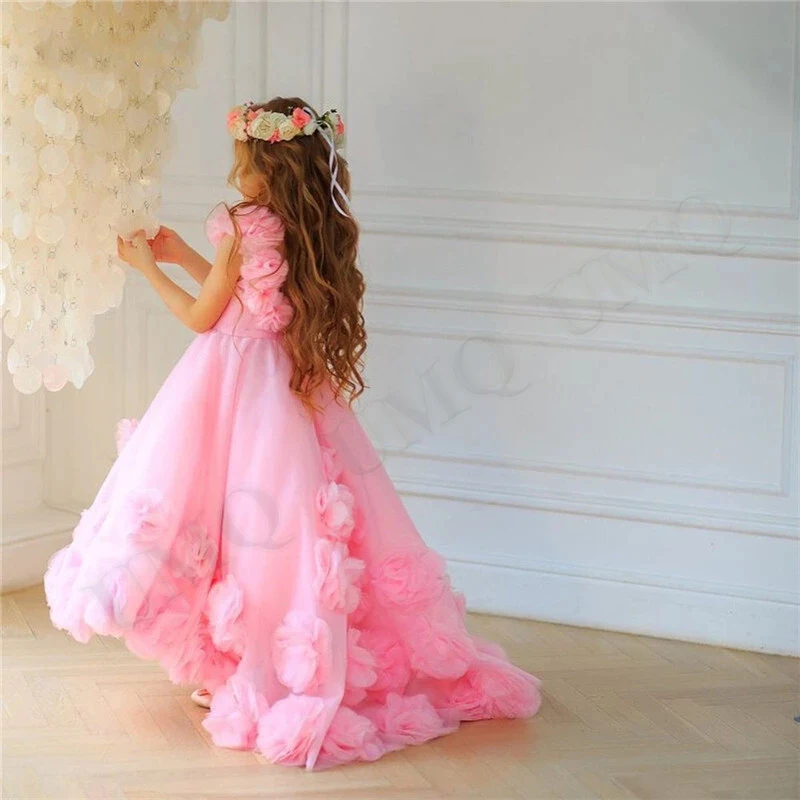 Потрясающее розовое милое платье с цветочным узором для девочки, костюмы для дня рождения, свадьбы, первого причастия, высококачественная прямая поставка 2