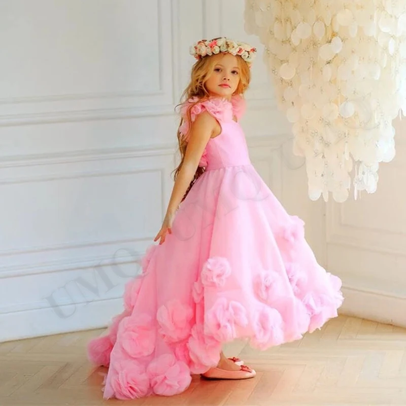 Потрясающее розовое милое платье с цветочным узором для девочки, костюмы для дня рождения, свадьбы, первого причастия, высококачественная прямая поставка 4