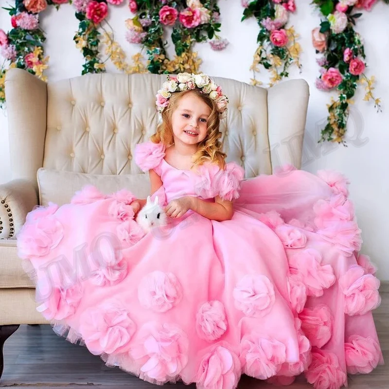 Потрясающее розовое милое платье с цветочным узором для девочки, костюмы для дня рождения, свадьбы, первого причастия, высококачественная прямая поставка 5