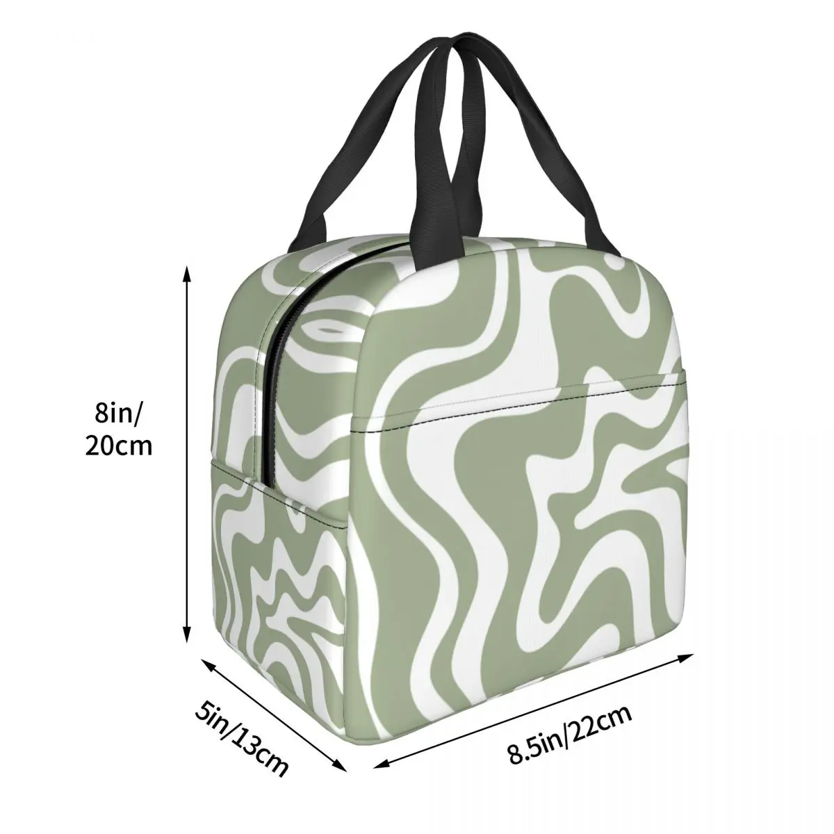 Абстрактный узор с жидким вихрем в салатово-зеленой изолированной сумке для ланча Геометрический Художественный кулер Термобокс для Бенто Для женщин Детские пакеты для еды 2