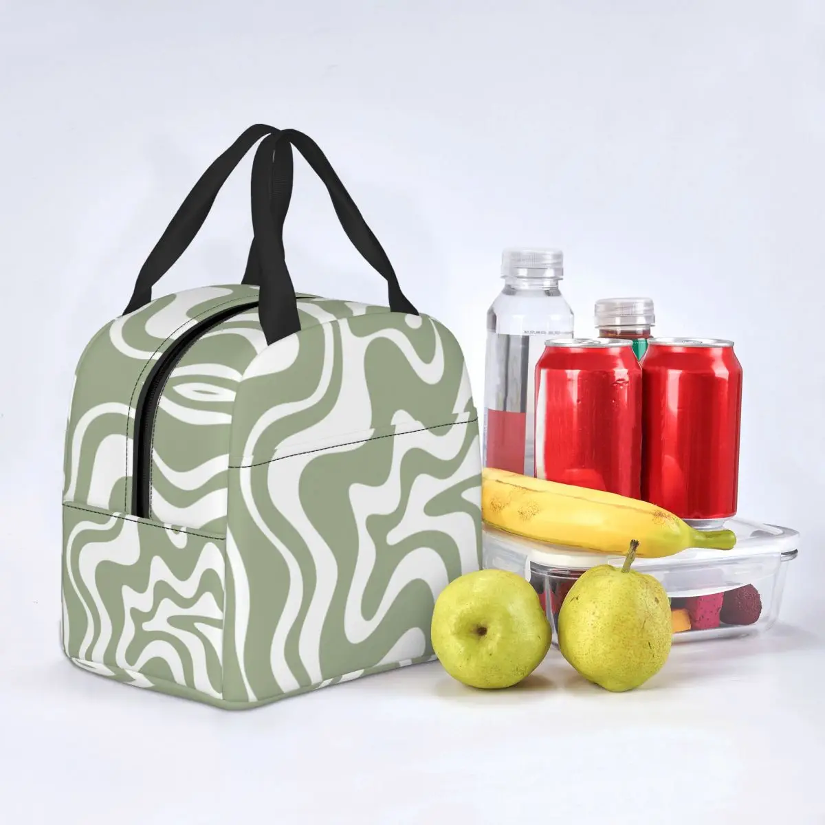 Абстрактный узор с жидким вихрем в салатово-зеленой изолированной сумке для ланча Геометрический Художественный кулер Термобокс для Бенто Для женщин Детские пакеты для еды 4