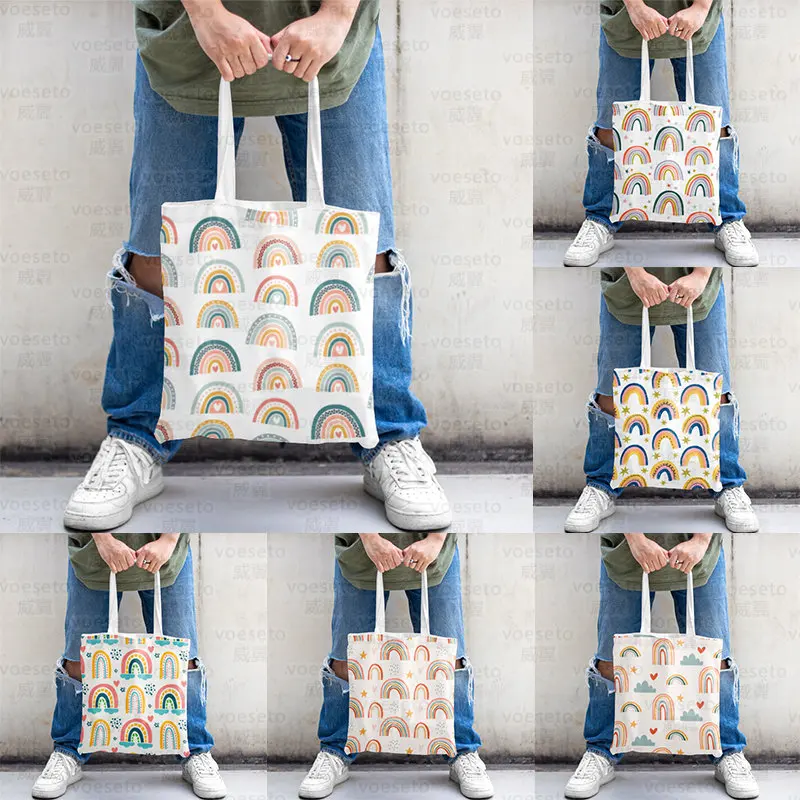 Холщовая сумка серии Strange Rainbow Fun, сумка для отдыха, женская сумка для защиты окружающей среды, женская сумка для покупок в супермаркете 0