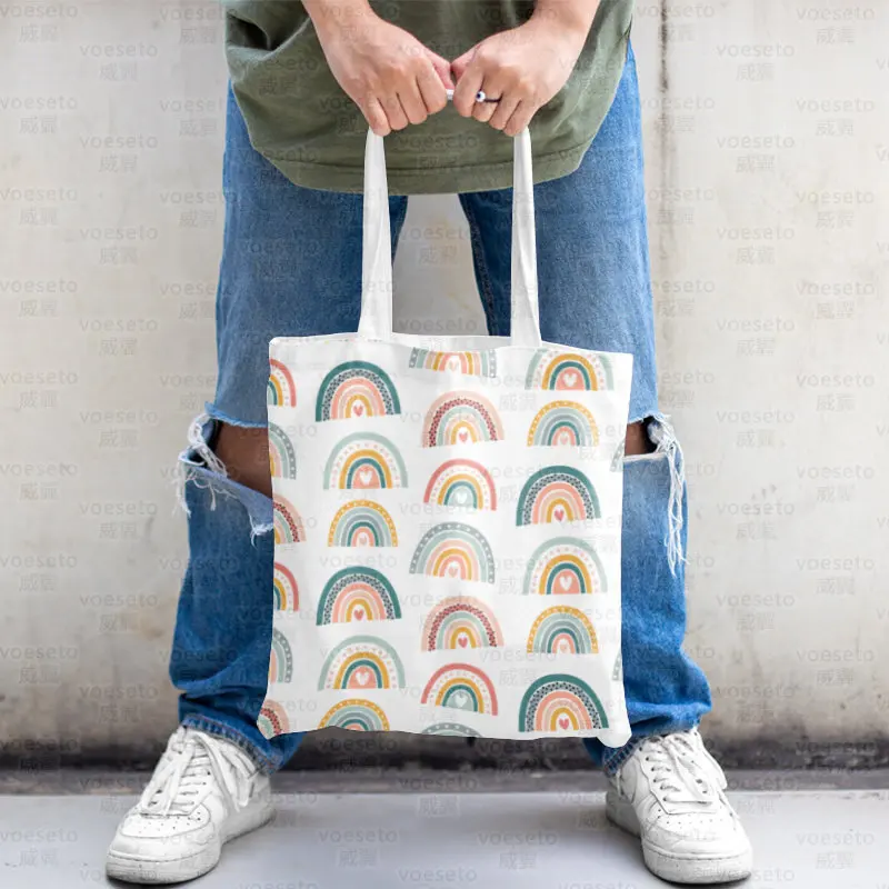 Холщовая сумка серии Strange Rainbow Fun, сумка для отдыха, женская сумка для защиты окружающей среды, женская сумка для покупок в супермаркете 1