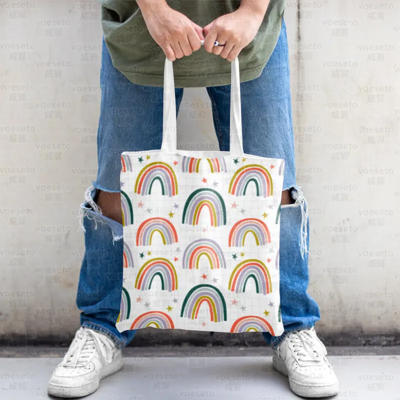 Холщовая сумка серии Strange Rainbow Fun, сумка для отдыха, женская сумка для защиты окружающей среды, женская сумка для покупок в супермаркете 2