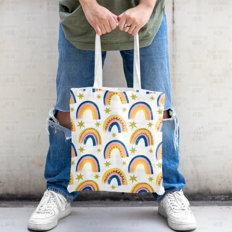 Холщовая сумка серии Strange Rainbow Fun, сумка для отдыха, женская сумка для защиты окружающей среды, женская сумка для покупок в супермаркете 3