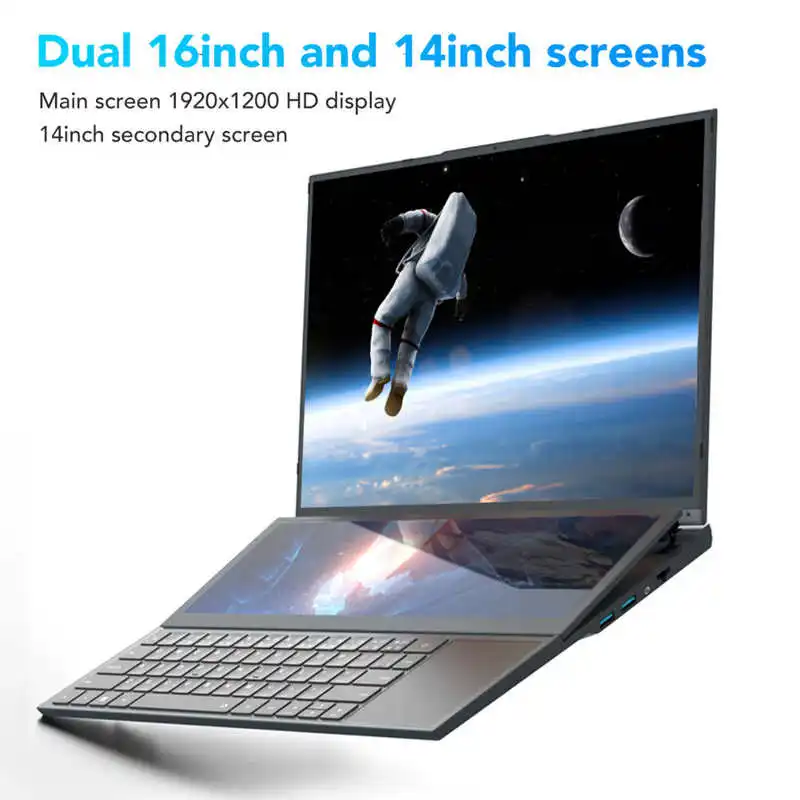 16-дюймовый Ноутбук с Двойным Экраном, 16-дюймовый HD Основной Экран, 14-дюймовый Сенсорный Дополнительный Экран для Intel CoreI7, 32 ГБ Оперативной памяти, 256 Г Твердотельного Накопителя N 0