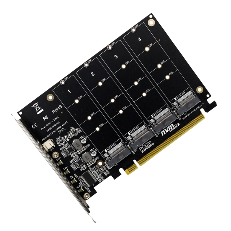 4-Портовый преобразователь жесткого диска M.2 Nvme SSD в PCIE X16M с ключом, карта расширения считывателя, скорость передачи данных 4 X 32 Гбит /с 0