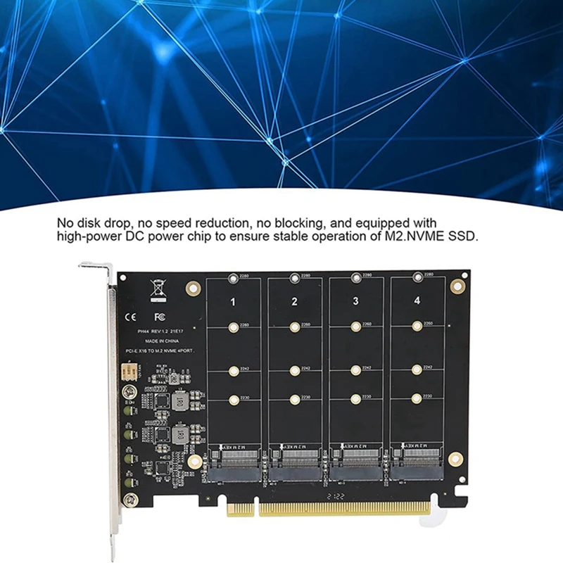 4-Портовый преобразователь жесткого диска M.2 Nvme SSD в PCIE X16M с ключом, карта расширения считывателя, скорость передачи данных 4 X 32 Гбит /с 2