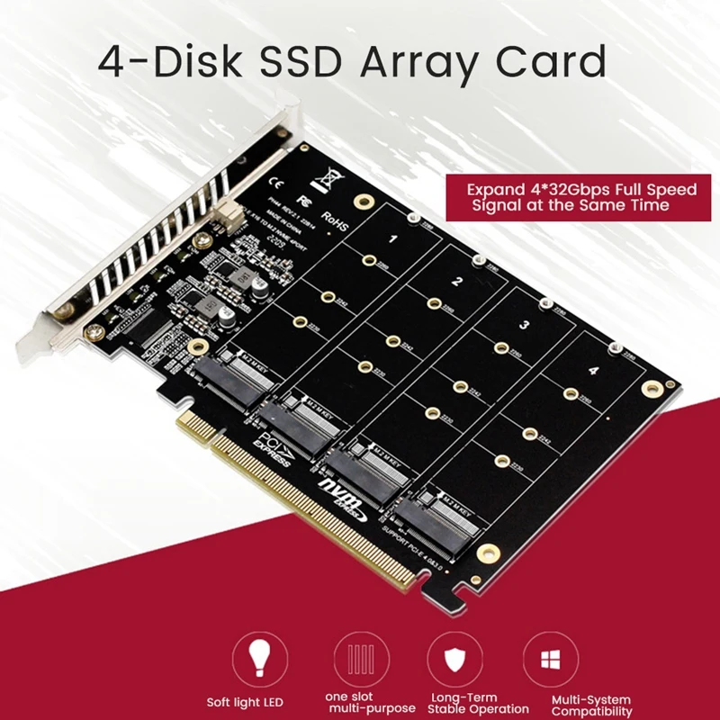 4-Портовый преобразователь жесткого диска M.2 Nvme SSD в PCIE X16M с ключом, карта расширения считывателя, скорость передачи данных 4 X 32 Гбит /с 3