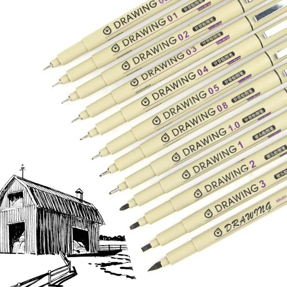 Ручка для рисования 12шт, удобная ручка, четкие линии, плавное написание, металлический зажим, ручка для рисования микротонких линий, товары для дома 2
