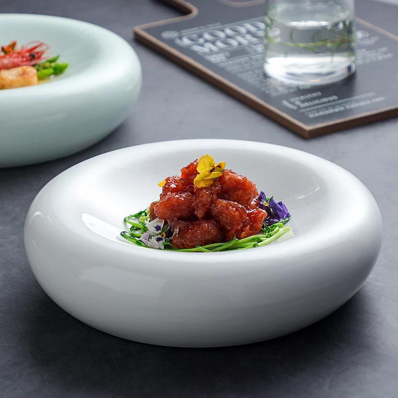 Европейская керамическая Белая обеденная тарелка с утолщенным стейком в западном стиле, тарелка для пасты, Изысканный Фруктовый салат, Десертная чаша, Ресторанная посуда 1