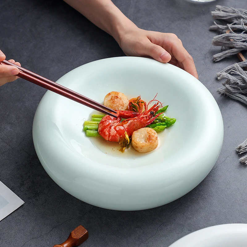 Европейская керамическая Белая обеденная тарелка с утолщенным стейком в западном стиле, тарелка для пасты, Изысканный Фруктовый салат, Десертная чаша, Ресторанная посуда 2