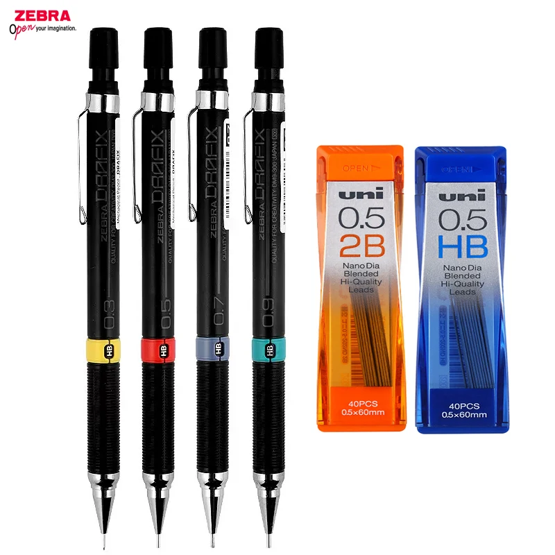 Zebra DRAFIX DM3/5/7/9-300 Механический карандаш, 0,3 мм, 0,5 мм, 0,7 0,9 Автоматические ручки для черчения, заменить сменные грифели Uni HB 2B 0