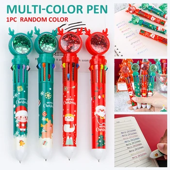 10-цветная шариковая многоцветная ручка Рождественский Санта-Клаус, Лось, снеговик, многоцветная ручка, милый мультяшный студенческий канцелярский подарок