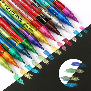 12 Цветов, Металлический маркер, Блестящая Двухцветная художественная краска, ручка для рисования, для изготовления открыток, для рисования, для подписи, для письма