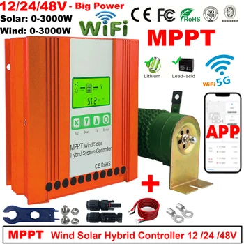 12V 24V 48V 6000W Гибридный Ветро-Солнечный Контроллер Заряда MPPT Аккумуляторный Эквалайзер 80A 160A Для Lifepo4 Литиевая другая Батарея