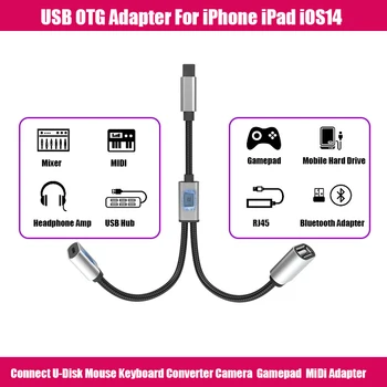 2 в 1 OTG USB Адаптер Для Зарядки Камеры 8Pin к USB 3 OTG Кабель Мышь Клавиатура U Диск Конвертер Данных для iPhone iPad IOS14