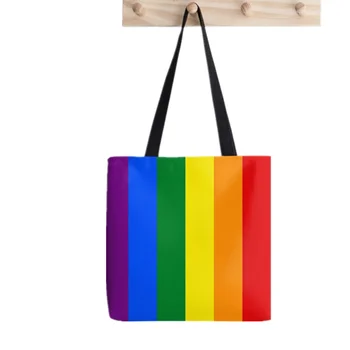 2021 Покупательница Бисексуальный Флаг, сумка-тоут с полосатым принтом, женская сумка-шоппер в стиле харадзюку, женская сумка для покупок на плечо, женская холщовая сумка