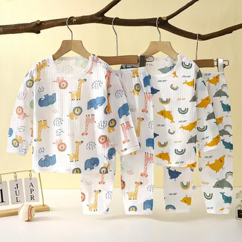 2023 Летний Новый комплект детской домашней одежды для мальчиков и девочек, пижамы с длинными рукавами, Тонкая детская одежда, детская одежда