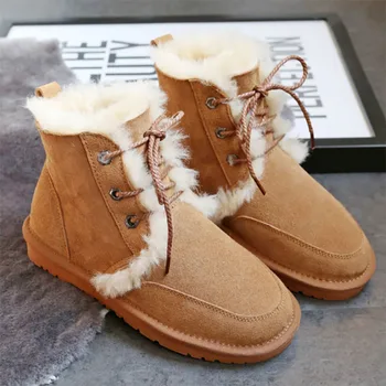 2023 Новые модные женские зимние ботинки из натуральной кожи, теплые зимние ботинки на натуральном меху, нескользящие женские шерстяные ботинки из толстой шерсти