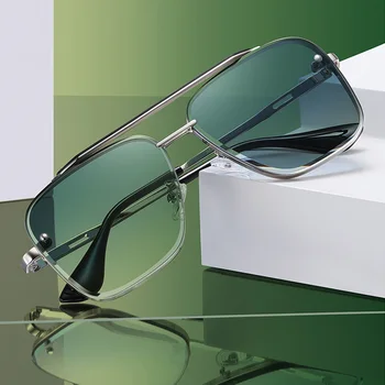 2023 Новые солнцезащитные очки с градиентом для мужчин, модные солнцезащитные очки в металлической оправе с большой оправой, Фирменный дизайн, Роскошный Люнет Де Солей Homme UV400