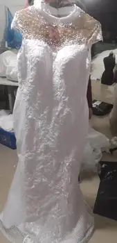 2023 Плюс Размер Африканские бусы Свадебное платье русалки со съемным шлейфом С коротким рукавом и высоким вырезом Свадебные платья в виде рыбьего хвоста