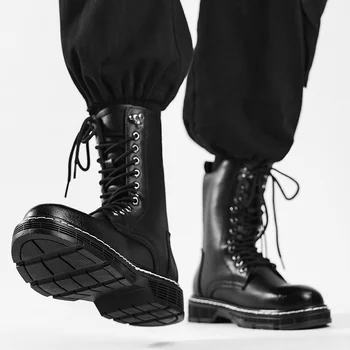 2023 г., Новые Дизайнерские Осенние Ботильоны для мужчин, Черные Модные Осенне-зимние Теплые Рабочие ботинки Ruffian, Нескользящие Мужские ботинки с высоким берцем