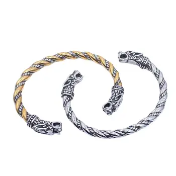 7-дюймовый мужской браслет-манжета с головой норвежского викинга и волка из нержавеющей стали, кольцо на руку
