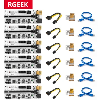 RGeek 6шт Новейший VER010 USB 3.0 PCI-E Riser PCI Express 1X 4x 8x 16x Удлинитель Riser Карта-адаптер SATA 15pin-6pin Кабель Питания