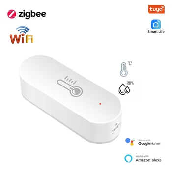 Tuya Zigbee Wifi Умный датчик температуры влажности Гигрометр Термометр Детектор Умный Дом Через Alexa Google Home Smart Life