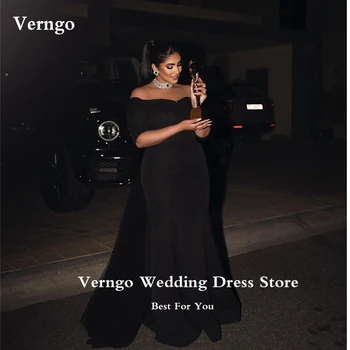 Verngo Черные женские вечерние платья в стиле русалки, платье знаменитостей большого размера с открытыми плечами и длинными рукавами для вечеринки, выпускного вечера