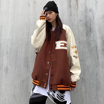 Zoki Осенняя куртка-бомбер, теплая куртка, женская меховая куртка с вышивкой, бейсбольные пальто в стиле харадзюку, верхняя одежда в стиле пэчворк, новинка в стиле хип-хоп 