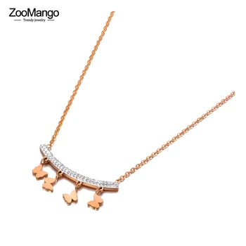 ZooMango Титан, Нержавеющая сталь, CZ Кристалл, подвески с бабочками, Богемное ожерелье с цепочкой в виде сердца для женщин ZN21101