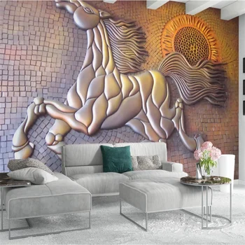 beibehang Пользовательские обои креативные 3d с золотым тиснением бегущая лошадь фон стены гостиной старик фреска 3d papel de parede