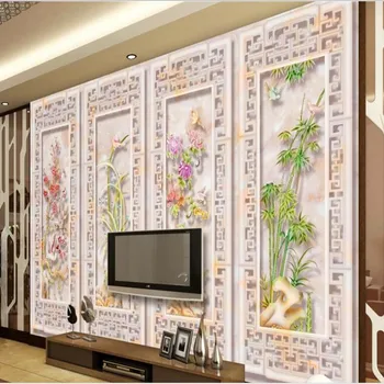 wellyu Индивидуальные крупномасштабные фрески, мраморные рельефы, Мейлан Чжуджу, гостиная, телевизор, диван, фоновая стена, нетканые обои