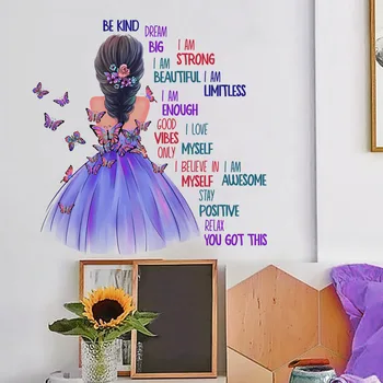 Английские наклейки на стену с бабочкой для маленькой девочки, самоклеящиеся ПВХ, домашний декор для гостиной, наклейки для украшения стен в спальне