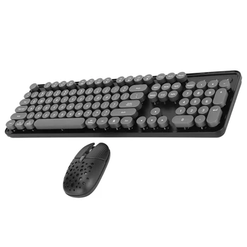 Беспроводная ретро клавиатура и мышь 2.4G, однотонная клавиатура с круглыми клавишными колпачками, 800 1600 2400 точек на дюйм, мышь для дома