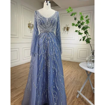 Вечерние платья Serene Hill Arabic Blue трапециевидной формы, расшитые бисером, Длинные платья знаменитостей 2023 года для женщин, свадебная вечеринка GLA72099